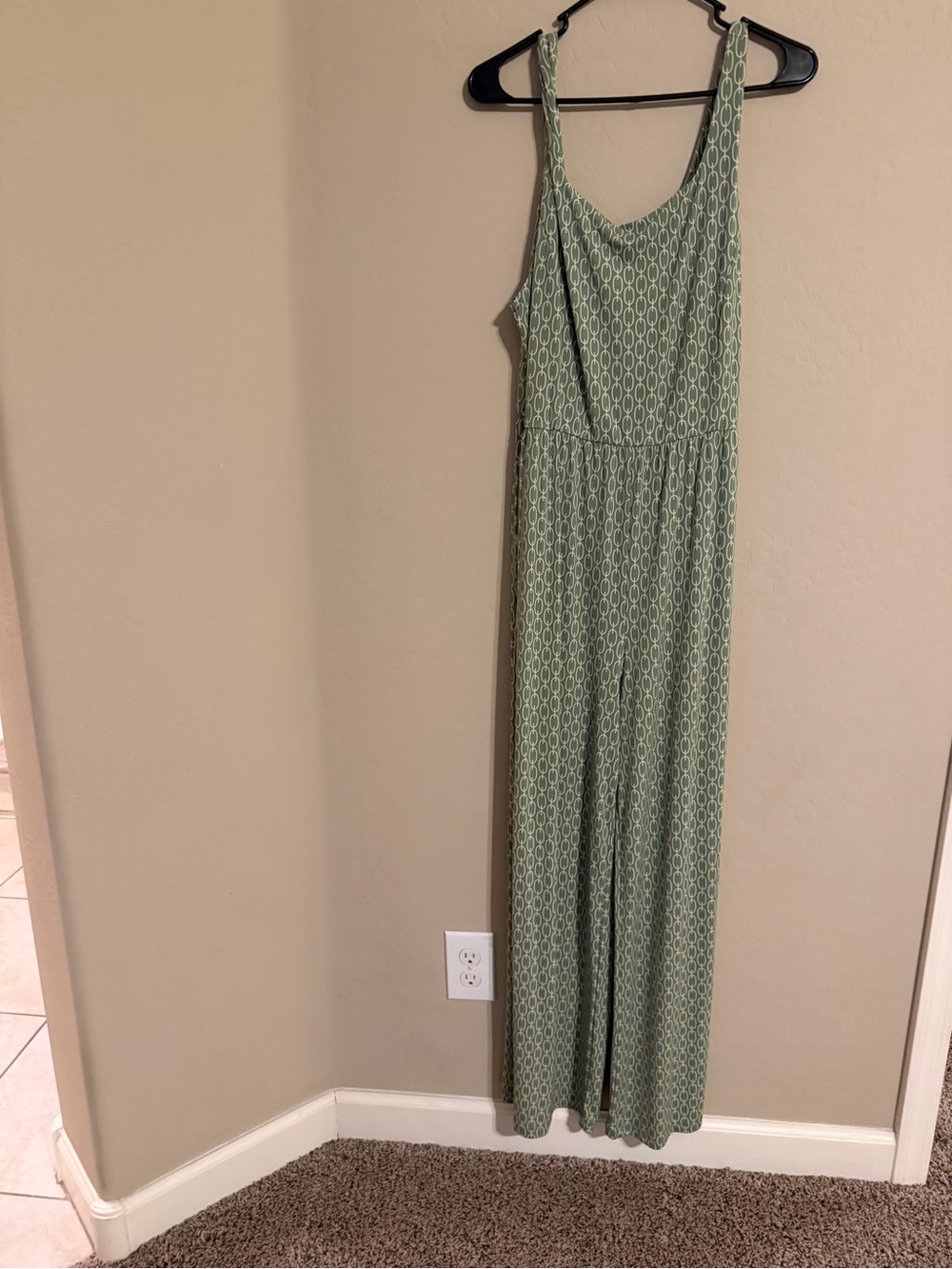 Gilli Sage Green Chain-Link Print Sleeveless Jumpsuit